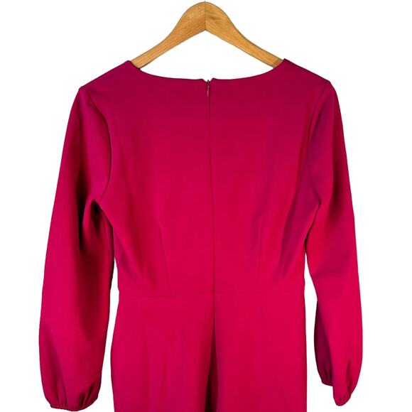 Donna Morgan New Womens Long Sleeve V Neck Fit and Flare Dress Hot Pink 4 Preppy - Picture 8 of 14